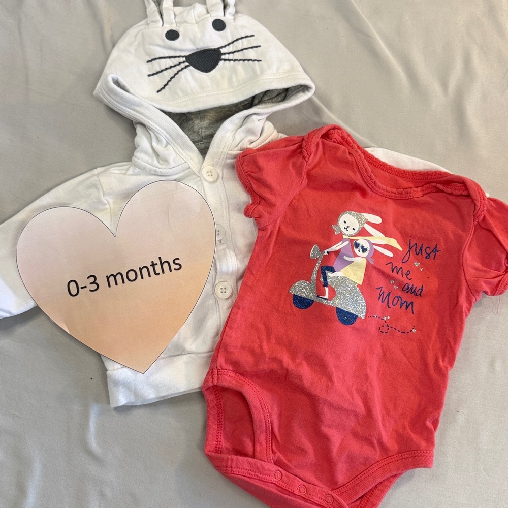 1989 PLACE - Red Graphic Onesie and White Bunny Hoodie Set